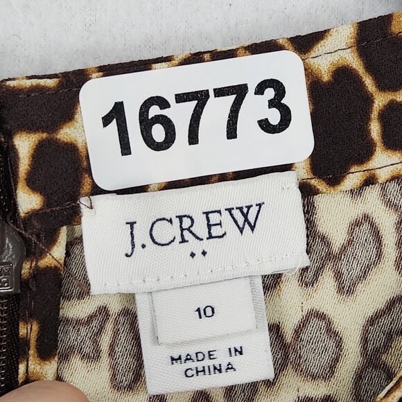 J Crew Dress Womens 10 Tan Brown Leopard Print Long Sleeve Shift Knee Length - Picture 7 of 11